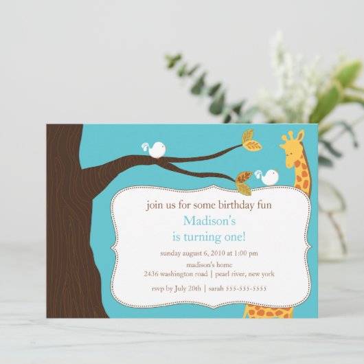 Safari Giraffe Birthday Uitnodiging (Staand voorkant)