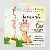 Safari Giraffe eerste verjaardagsuitnodiging Kaart (Voorkant / Achterkant)