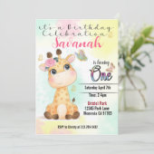 Safari Giraffe eerste verjaardagsuitnodiging Kaart (Staand voorkant)