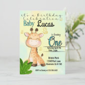 Safari Giraffe eerste verjaardagsuitnodiging Kaart (Staand voorkant)