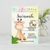 Safari Giraffe eerste verjaardagsuitnodiging Kaart (Staand voorkant)