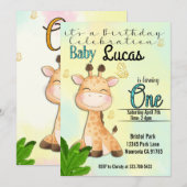 Safari Giraffe eerste verjaardagsuitnodiging Kaart (Voorkant / Achterkant)