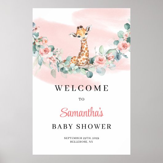 Safari Giraffe Eucalyptus Meisje Baby shower Welko Poster (Voorkant)
