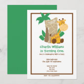 Safari Giraffe First Birthday Party Kaart (Voorkant / Achterkant)