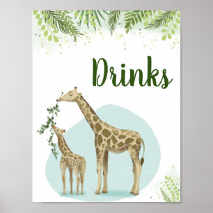 Safari-giraffe laat baby shower-drankschildje acht poster