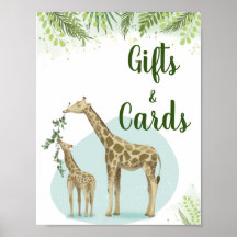 Safari Giraffe Leaves Baby shower Gifts and Kaarte