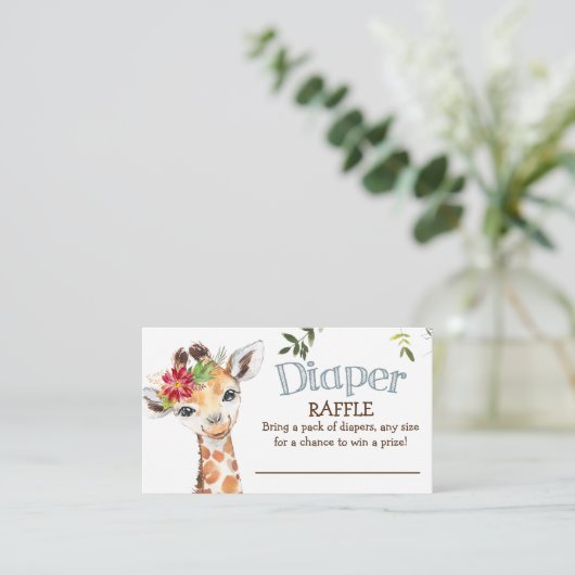 Safari Giraffe Luier Raffle Blauw Baby shower Informatiekaartje (Staand voorkant)