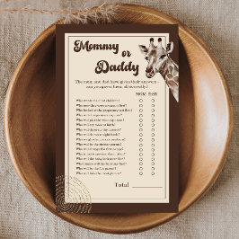 Safari Giraffe mama of papa Baby shower spel