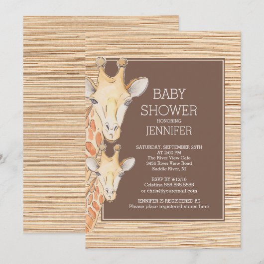 Safari Giraffe Neutraal Baby shower Kaart (Voorkant / Achterkant)