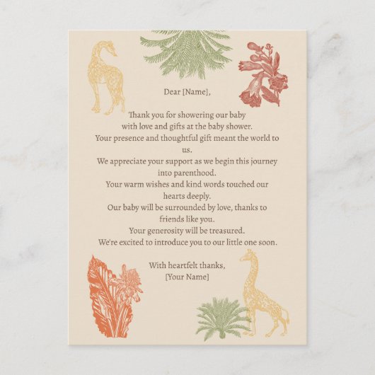 Safari Giraffe & Palm Leaves Baby shower Briefkaart (Voorkant)