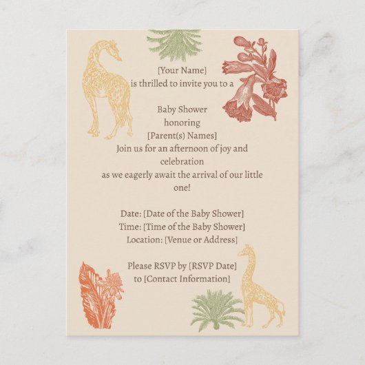 Safari Giraffe & Palm Leaves Baby shower Briefkaart (Voorkant)
