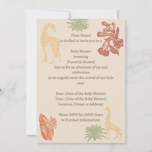 Safari Giraffe & Palm Leaves Baby shower Kaart (Voorkant)