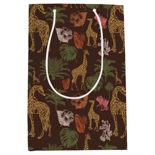 Safari Giraffe & Palm Leaves  Baby shower Medium Cadeauzakje (Voorkant)