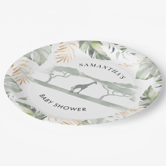 Safari Giraffe Palm Leaves Baby shower Papieren Bordje (Gekanteld)