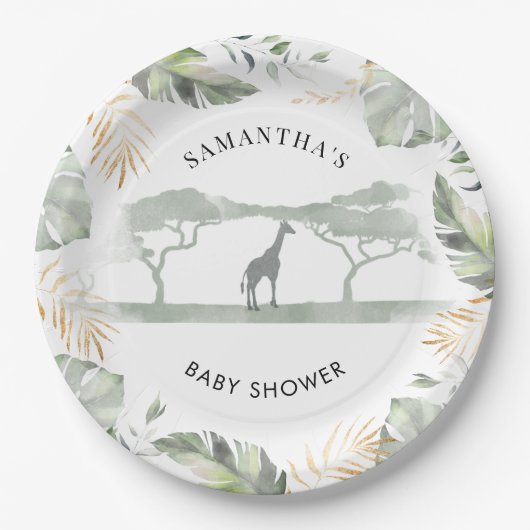 Safari Giraffe Palm Leaves Baby shower Papieren Bordje (Voorkant)
