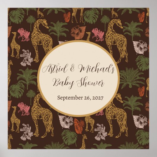 Safari Giraffe & Palm Leaves  Baby shower Poster (Voorkant)