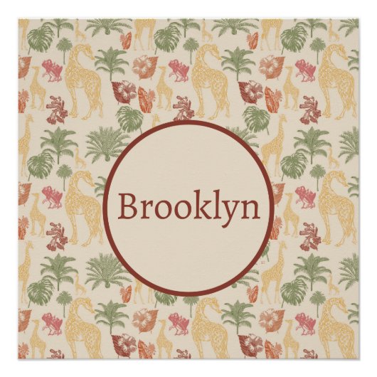 Safari Giraffe & Palm Leaves Nursery Perfect Poster (Voorkant)