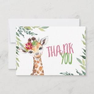 Safari-giraffe roze bedankkaart