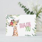 Safari Giraffe Roze Dank u Nota Kaart (Staand voorkant)