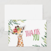 Safari Giraffe Roze Dank u Nota Kaart (Voorkant / Achterkant)