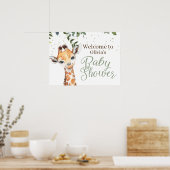 Safari Giraffe Sage Green Welkom Baby shower Poster (Keuken)