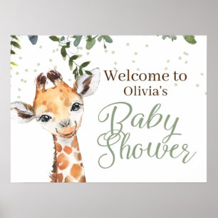 Safari Giraffe Sage Green Welkom Baby shower Poster