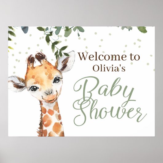 Safari Giraffe Sage Green Welkom Baby shower Poster (Voorkant)