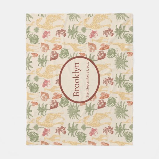 Safari Giraffe & tropische bladeren kwekerij Fleece Deken (Voorkant)