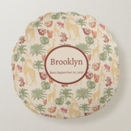 Safari Giraffe & tropische bladeren kwekerij Rond Kussen