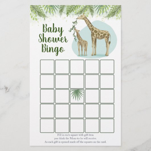 Safari-giraffe verlaat babyshower-bingospel (Voorkant)