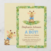 Safari Giraffe Waterverf Cute Boy Baby shower Kaart (Voorkant / Achterkant)