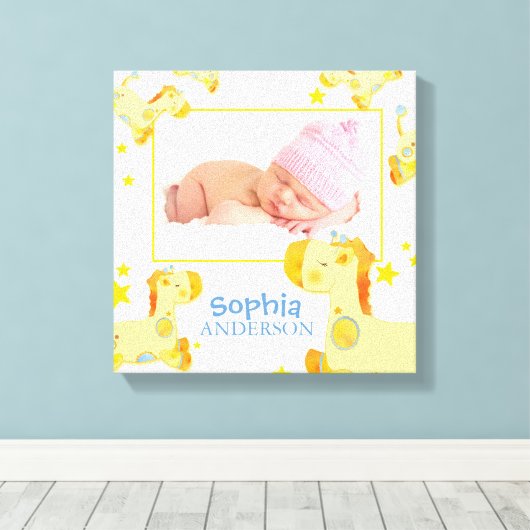 Safari Giraffes kwekerij Baby Foto Canvas Afdruk (Insitu (Houten vloer))