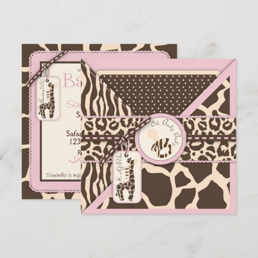 Safari Girl Invitation Square Kaart (Voorkant / Achterkant)