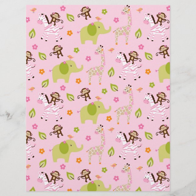 Safari Girl Oerwoud Animal Scrapbook Paper (Voorkant)