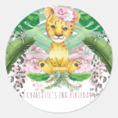 Safari Girl Party Lion Illustration Personalized Ronde Sticker (Voorkant)