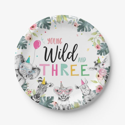 Safari Girl Pink derde verjaardag Papieren Bordje (Voorkant)