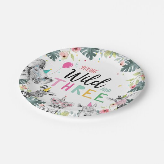 Safari Girl Pink derde verjaardag Papieren Bordje (Gekanteld)