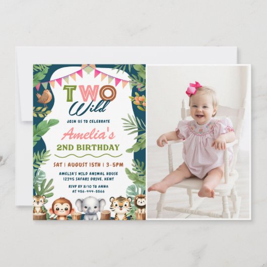 Safari Girl Two Wild 2e verjaardag foto Kaart (Voorkant)