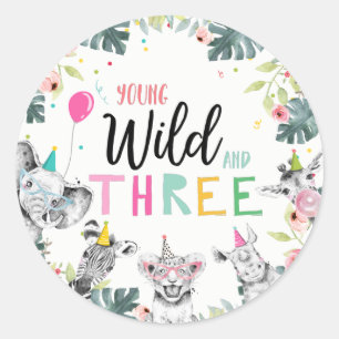 Safari Girl Young Wild Three Third Party Animals Ronde Sticker