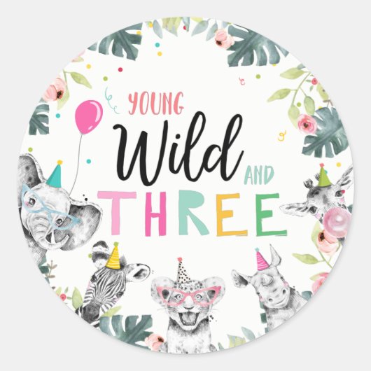 Safari Girl Young Wild Three Third Party Animals Ronde Sticker (Voorkant)