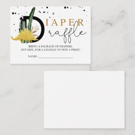 Safari Gold Dinosaurs Diaper Raffle Insert Informatiekaartje (Voorkant / Achterkant)