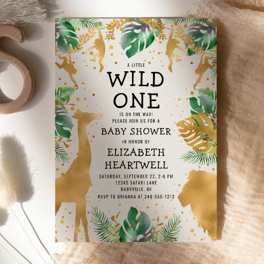 Safari Green Gold Ecru Neutral Baby shower Invite