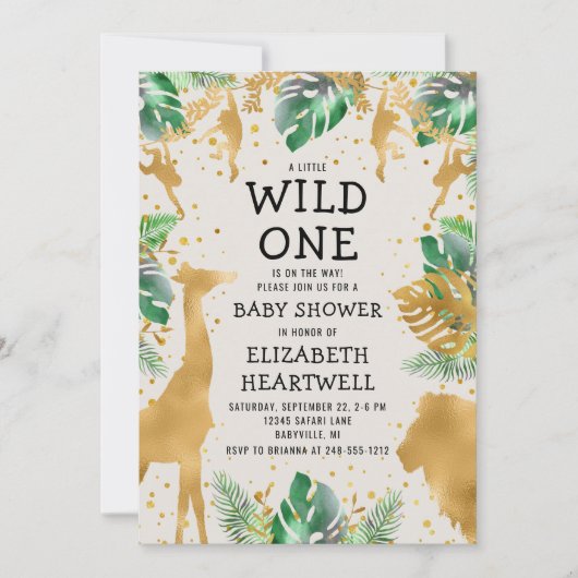 Safari Green Gold Ecru Neutral Baby shower Invite (Voorkant)