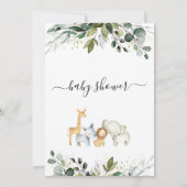 Safari Green Gold Foliage Baby shower Invitation Kaart (Achterkant)