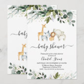 Safari Green Gold Foliage Baby shower Invitation Kaart (Voorkant / Achterkant)