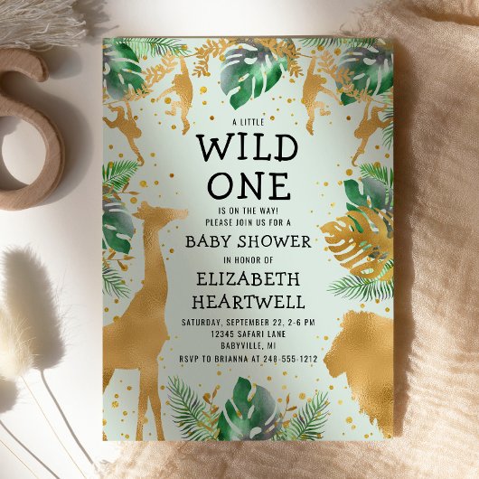 Safari Green Gold Neutral Baby shower Invitation