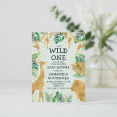 Safari Green Gold Neutral Baby shower Invitation Briefkaart (Staand voorkant)