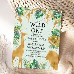 Safari Green Gold Neutral Baby shower Invitation Briefkaart