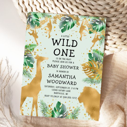 Safari Green Gold Neutral Baby shower Invitation Briefkaart