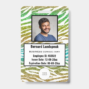 Safari Green Zebra Strepen Glitter Logo & Foto Badge